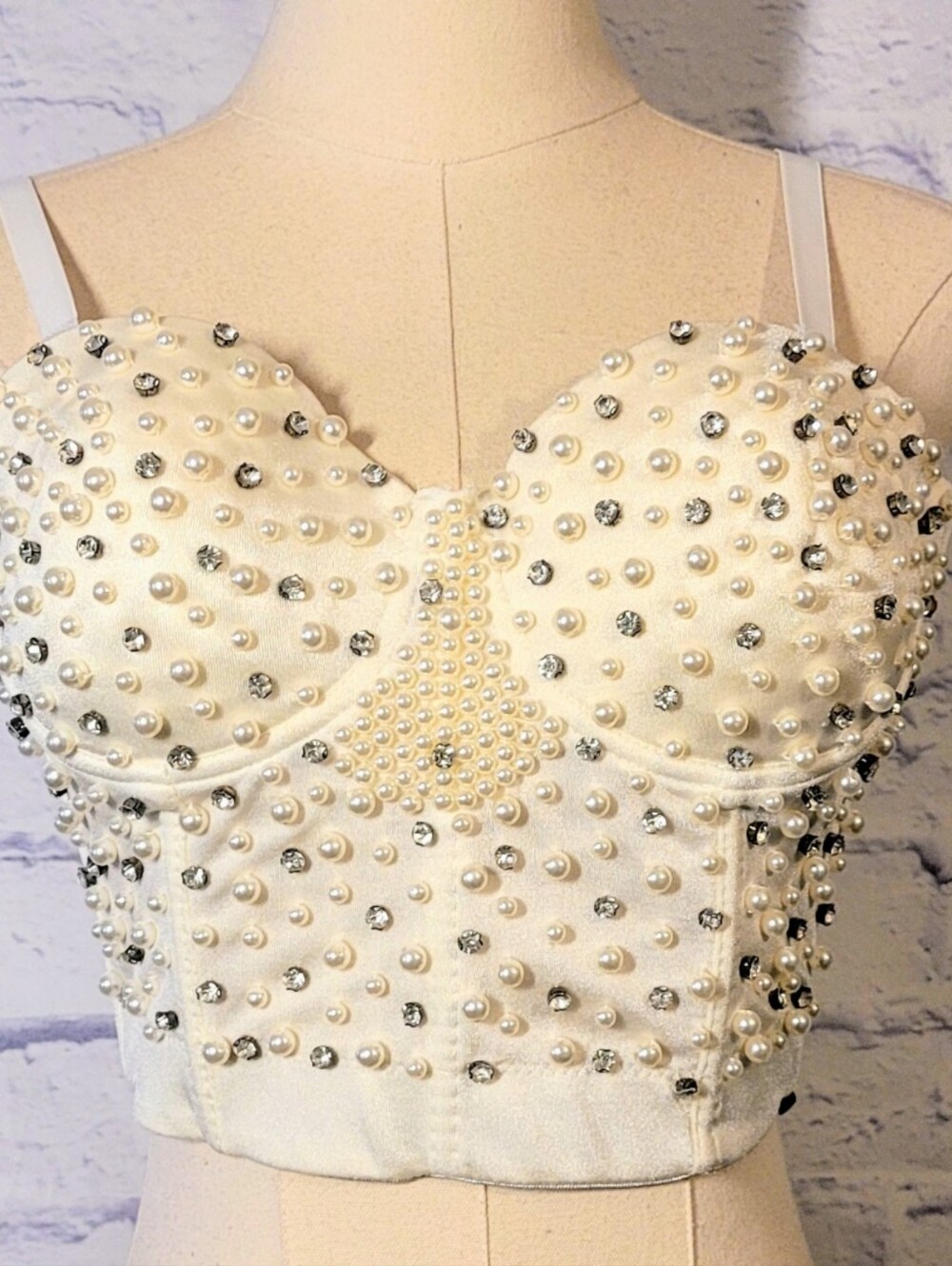 Windsor Cream Pearl Embellished Bustier Bralette Crop Top Smal Festival Glam Nwt